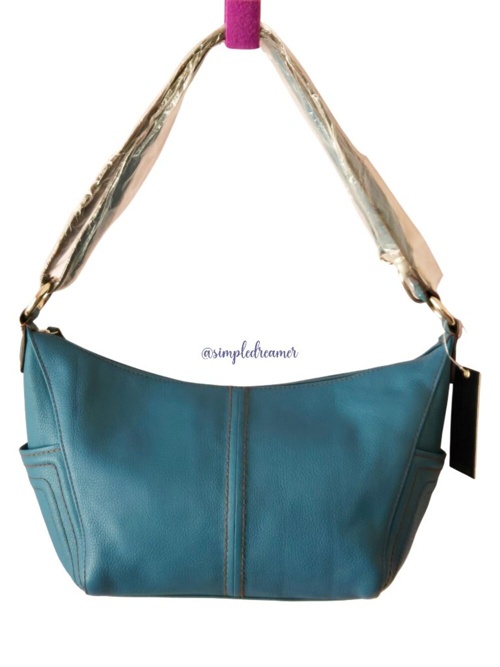 Tignanello Genuine Leather Hobo Shoulder Bag Teal Blue Pebbled Leather NWT